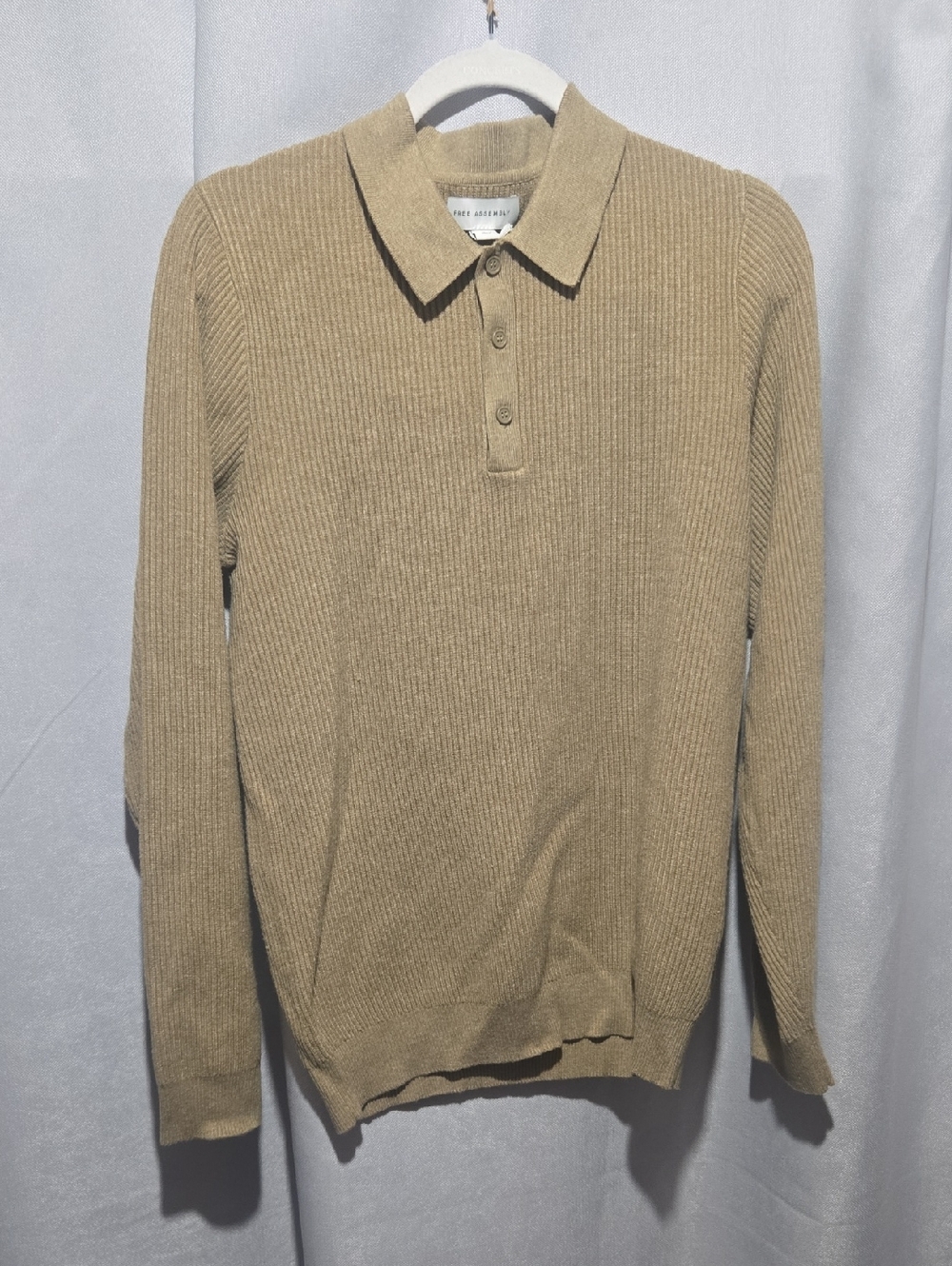 Men's Ribbed Polo Sweater in Tan